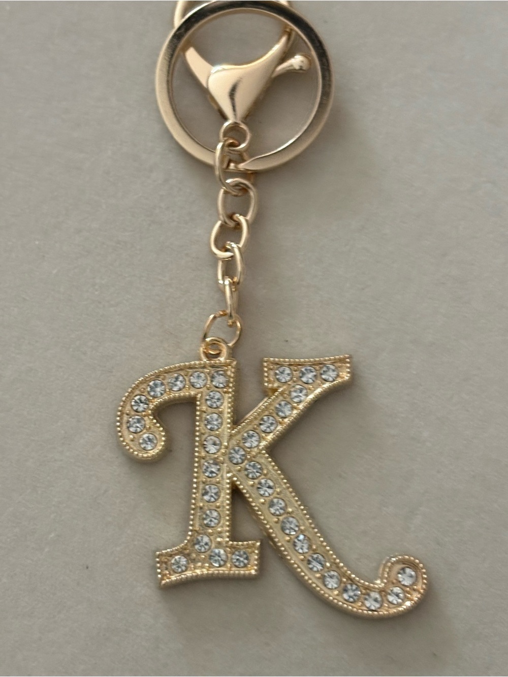 Gold Crystal 'K' Initial Keychain Charm
